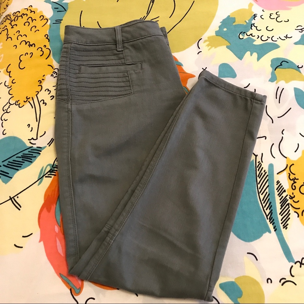 Army green ankle length toothpick pants